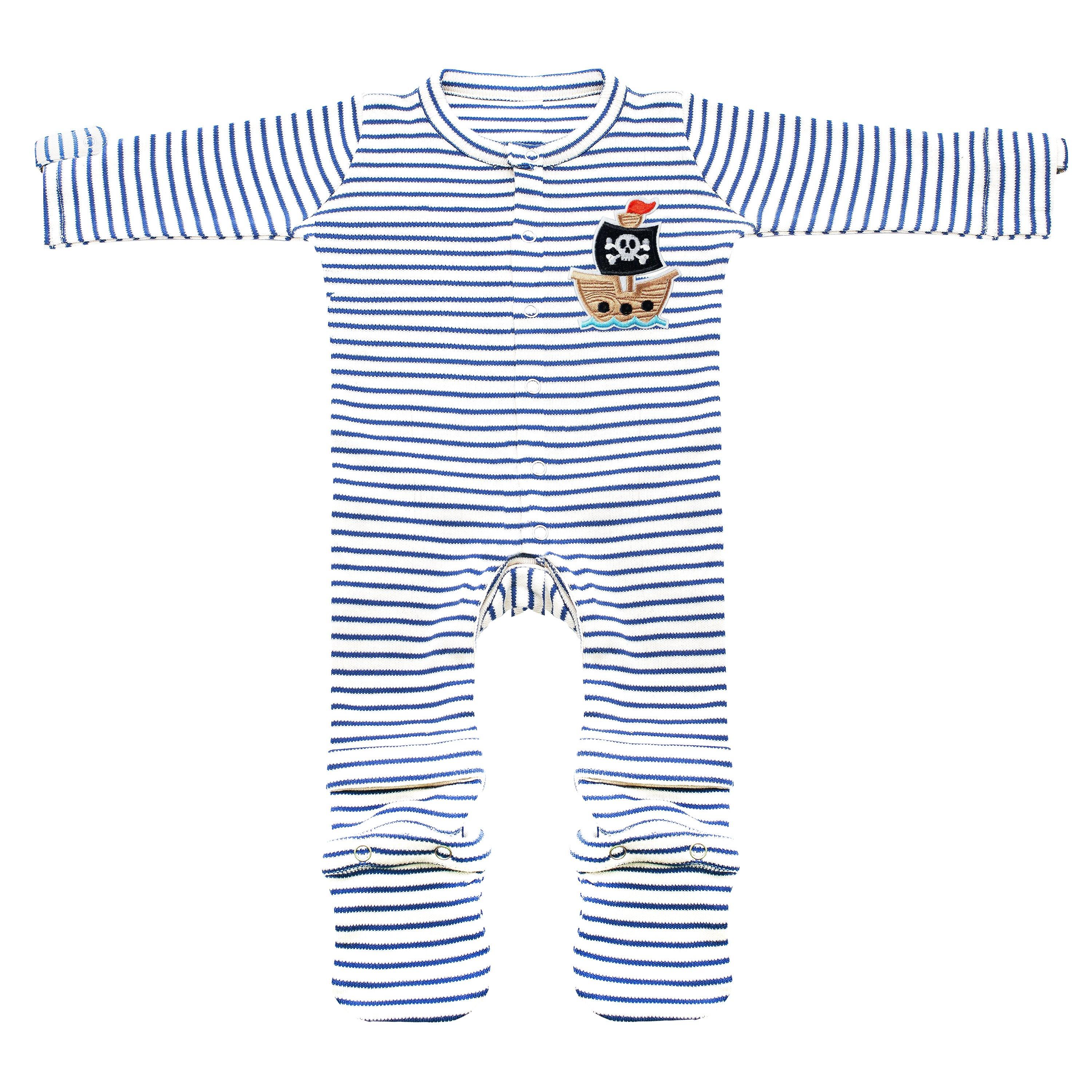 Blue Grow With Me Adjustable Baby Clothes For Boys Pirate Patch