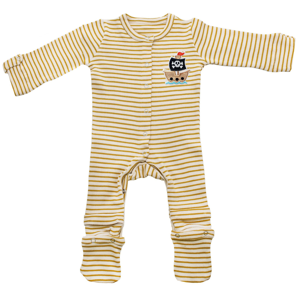 Brown Grow With Me Adjustable Unisex Baby Clothes Pirate Patch