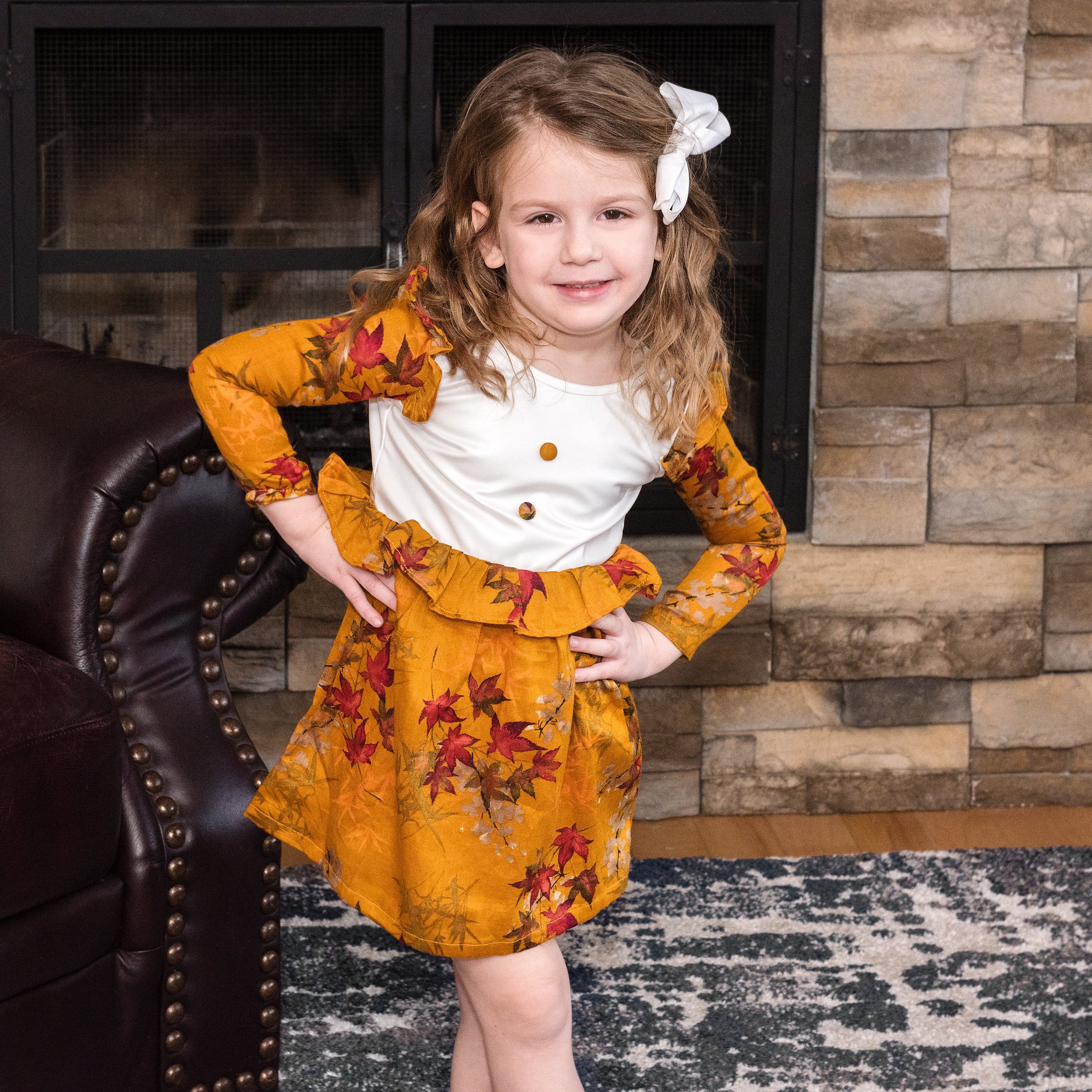 Tawny Brown Stain-Proof Toddler Printed Floral Dress Snug Bub USA Tawny Brown Stain-Proof Toddler Printed Floral Dress Snug Bub USA