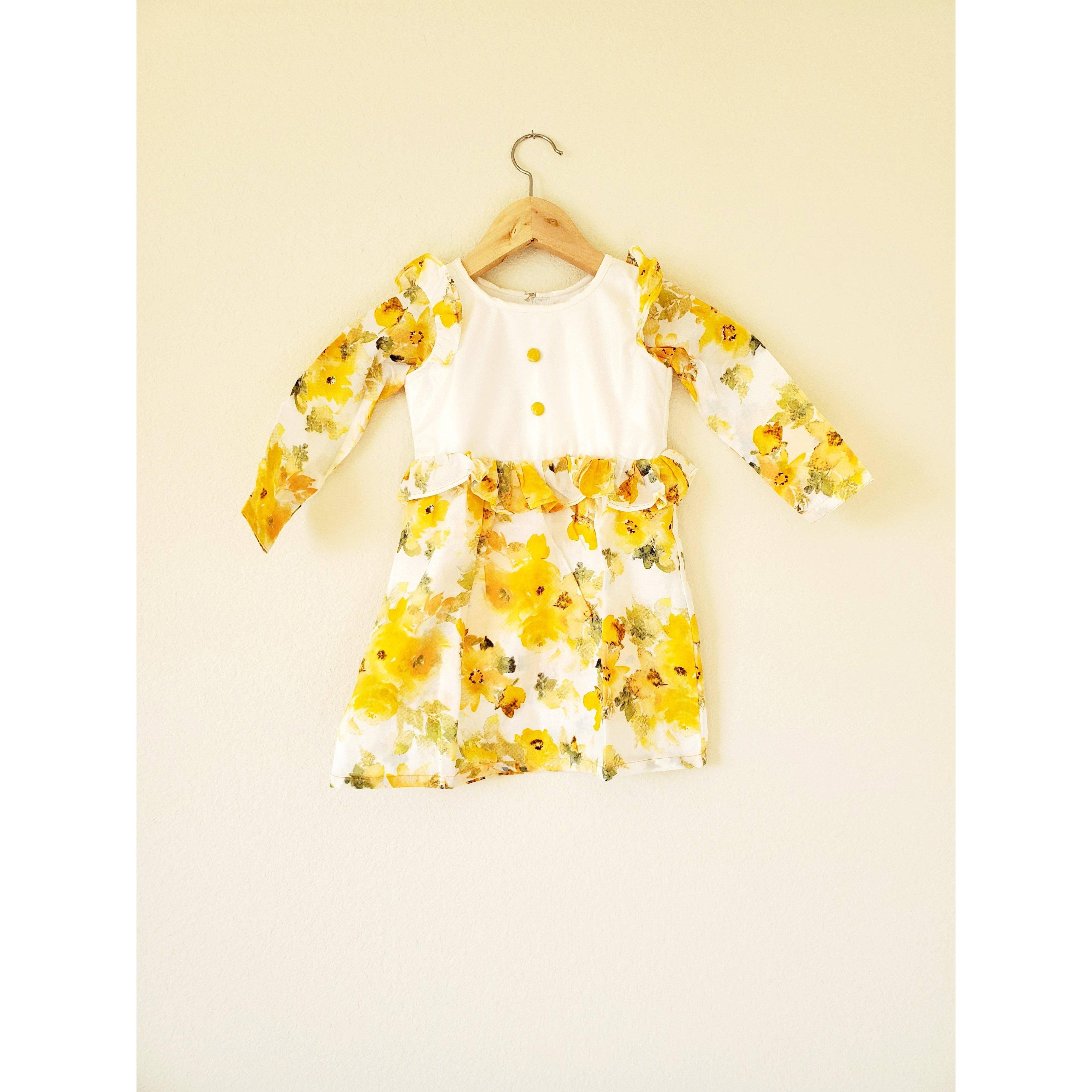 Yellow Stain-Proof Toddler Printed Floral Dress - Snug Bub USA